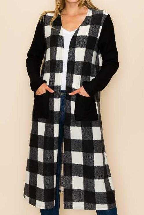 11 OT-B {What A Relief} Ivory/Black Plaid Print Duster PLUS SIZE XL 2X 3X