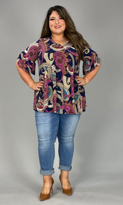 26 PQ-J {Paisley Preference} Navy Paisley Babydoll Top EXTENDED PLUS SIZE 3X 4X 5X