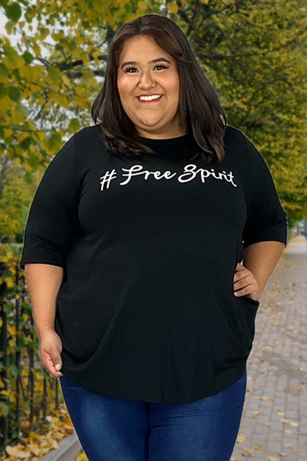 96 or 17 GT-B {Free Spirit} Black #Free Spirit Graphic Tee CURVY BRAND!! 3X 4X 5X 6X