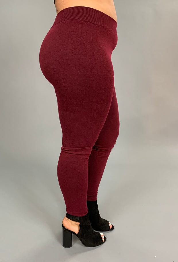 LEG-Q "ROSIO" Burgundy Soft French-Terry Leggings SALE!!! PLUS SIZE