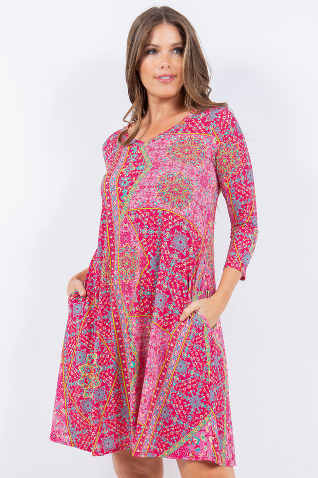 54 OR 57 PQ {Free Your Mind} Fuchsia/Lime Green Print Dress PLUS SIZE 1X 2X 3X