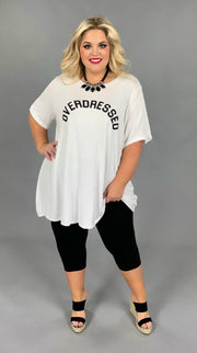 77 GT {OVERDRESSED} White V-NECK Graphic Tee CURVY BRAND!! EXTENDED PLUS SIZE 3X 4X 5X 6X