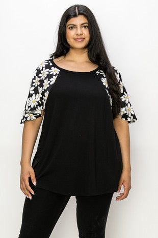 32 CP-N {My Curvy Daisy} Black/Ivory Daisy Print Tunic CURVY BRAND!!!  EXTENDED PLUS SIZE XL 2X 3X 4X 5X 6X