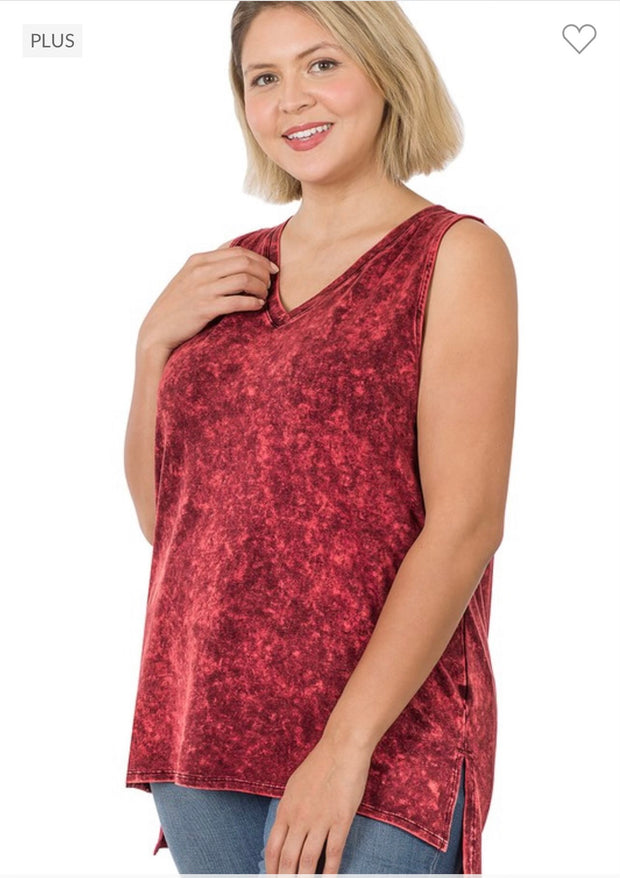 51 or 44 SV-D {Ease Along} Cabernet Mineral Wash Sleeveless Top PLUS SIZE 1X 2X 3X