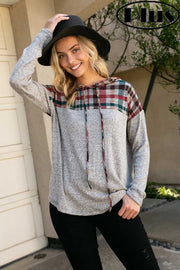 37 HD-D {Ride With Me} Grey Red Plaid Contrast Hoodie EXTENDED PLUS SIZE XL 2X 3X 4X 5X 6X