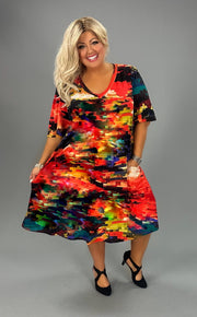 53 PSS-M {Be Like That} Red Jade Multi V-Neck Dress EXTENDED PLUS SIZE 3X 4X 5X