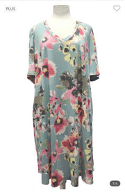 75 PSS-H {Poppin Pansies} ***SALE***Mint Floral Print Dress PLUS SIZE XL 2X 3X