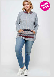 17 HD-B {Winter Chill} Grey Reindeer Print Hoodie SALE!! PLUS SIZE XL 2X 3X