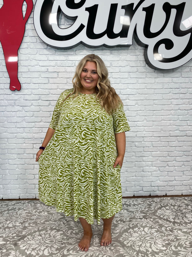 63 PSS-X {A New Direction} Green Printed Dress EXTENDED PLUS SIZE 3X 4X 5X