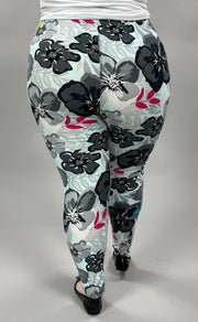 BIN 98 {Midnight Floral} Mint/Gray Floral Leggings EXTENDED PLUS SIZE 3X/5X