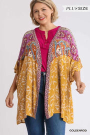 13 OT-M {Sandy Memories} Umgee Gold Print Kimono PLUS SIZE XL/1X  1X/2X