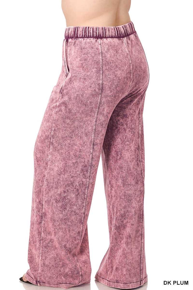 LEG81 -   {Dressing For Me} Burgundy Acid Wash Wide Leg Joggers PLUS SIZE 1X 2X 3X