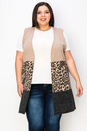 99 OT-A {For All Days} Beige Leopard Sweater Vest  EXTENDED PLUS SIZE 3X 4X 5X