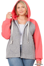 27 OR 20 OT-G {Warm & Fuzzy} CORAL/GREY Zip Jacket PLUS SIZE 1X 2X 3X***SALE***