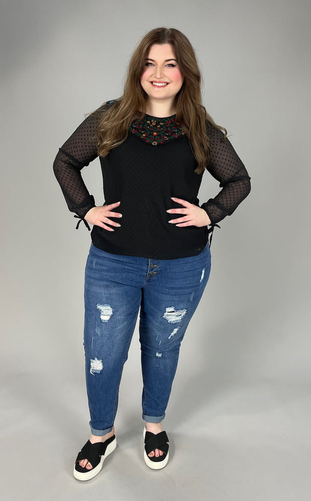 PLS-A {Strawberry Fields} Black Tunic With Embroidery Detail PLUS SIZE 00