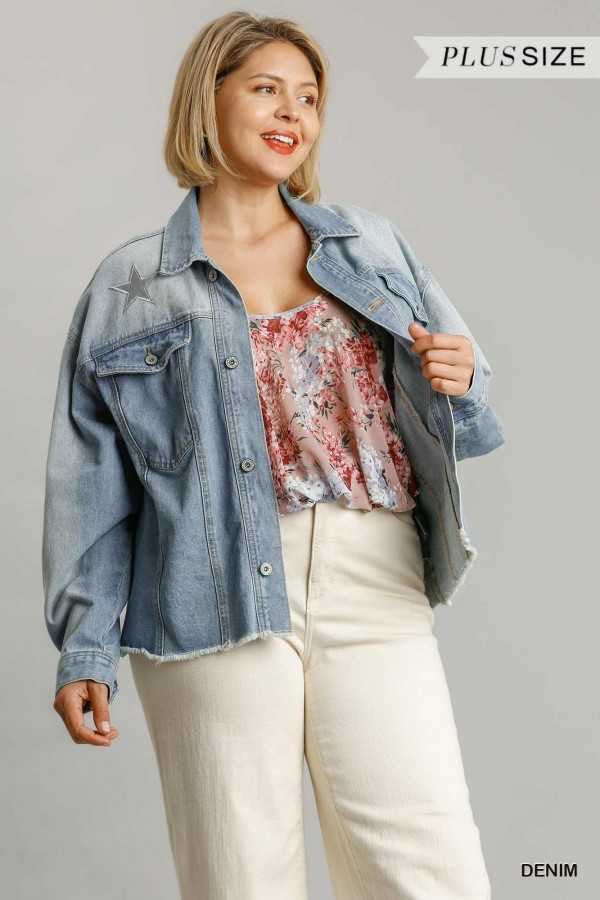 41 OT-A {Mega Star} "UMGEE" Light Blue Denim Jacket PLUS SIZE XL 1X 2X