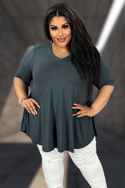 48 SSS {Charcoal Staple} Charcoal V-Neck Top EXTENDED PLUS SIZE 3X 4X 5X