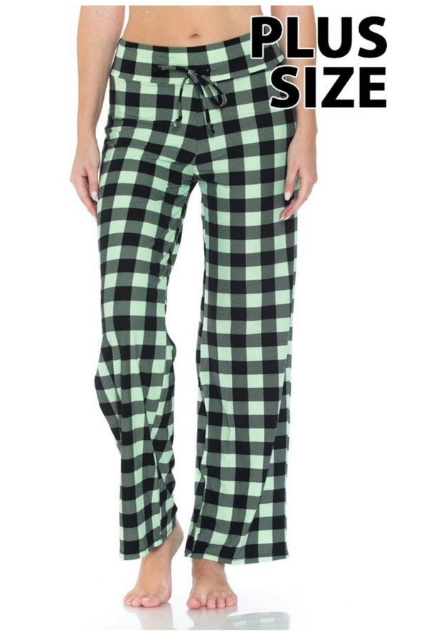 LEG-19- (Be There Soon) Mint Checkered Elastic Drawstring Butter Soft Pants PLUS SIZE 1X 2X 3X