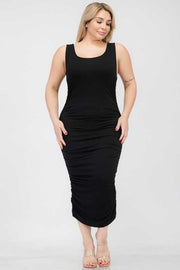 LD-A {Trust Me} Black Ruched Bodycon Midi Dress PLUS SIZE XL 2X 3X