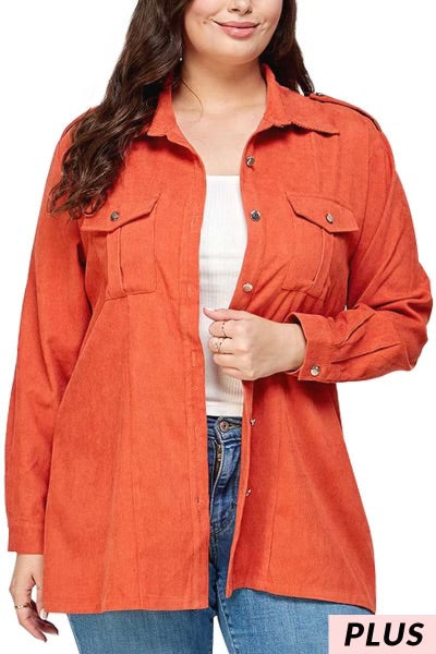 42 OT-A {Fresh Outlook} Rust Textured Button Up Shacket PLUS SIZE 1X 2X 3X