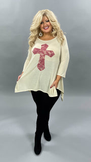 32 GT-C {Don't Cross Me}  Cream Mauve Cross Detail Top PLUS SIZE XL 2X 3X