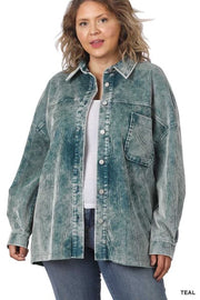 52 OT-D {Corduroy Cutie} Teal Button Up Shacket SALE!!  PLUS SIZE 1X 2X 3X