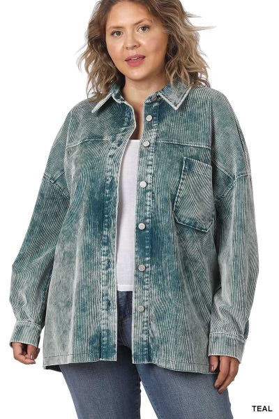 52 OT-D {Corduroy Cutie} Teal Button Up Shacket SALE!!  PLUS SIZE 1X 2X 3X