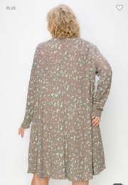 19 PLS-F {Work For It} Brown/Mint Animal Print Dress EXTENDED PLUS SIZE 3X 4X 5X