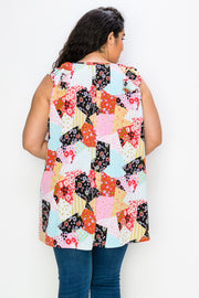 22 SV-W {Patchwork Memories} Multi-Color Pactchwork Print Top EXTENDED PLUS SIZE 3X 4X 5X 6X