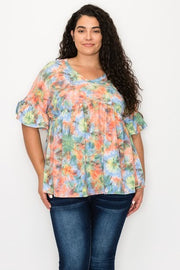 70 PSS-K {It Starts Here} Multi-Color Tie Dye Babydoll Top PLUS SIZE XL 2X 3X