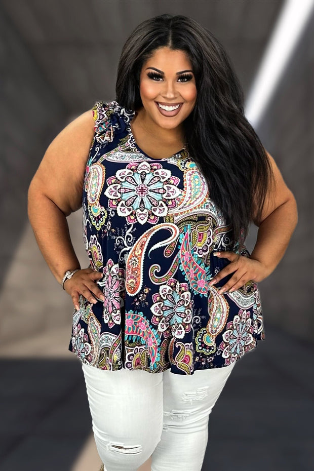 54 SV-B {Darling Paisley} Navy Paisley Print Top CURVY BRAND!! EXTENDED PLUS SIZE 3X 4X 5X 6X