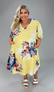 55 PSS-A {Looking Fine} Yellow Floral V-Neck Dress PLUS SIZE 1X 2X 3X