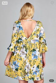 62 PSS-U {Truly Darling} Yellow Floral Open Back Dress PLUS SIZE 1X 2X 3X