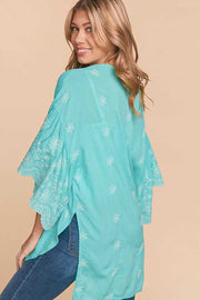 21 OT-R {Peaceful and Pretty} Mint/White Embroidery Kimono PLUS SIZE XL 2X 3X