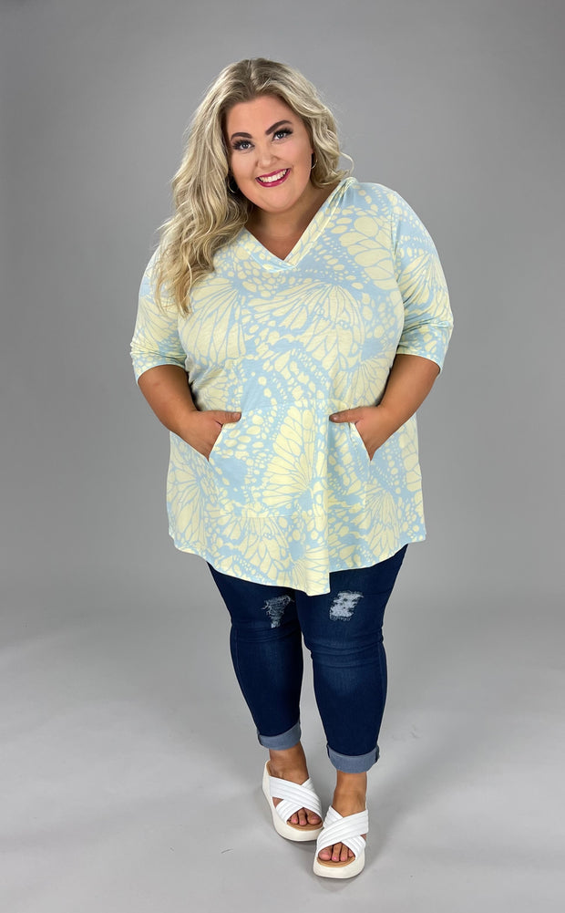 26 HD-A {New Adventure}***SALE*** Blue/Yellow Print Hoodie EXTENDED PLUS SIZE 3X 4X 5X 6X