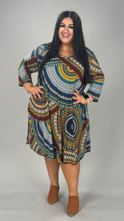 72 PQ-A {Keep Me Entertained} Navy Print V-Neck Dress EXTENDED PLUS SIZE 3X 4X 5X