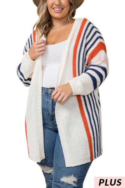 37 OR 12 OT-N {Making Way} Beige/Striped Cardigan PLUS SIZE 2X/3X