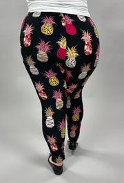 BIN 98  {Pineapple Patch} Black Pineapple Print Leggings EXTENDED PLUS SIZE 3X/5X