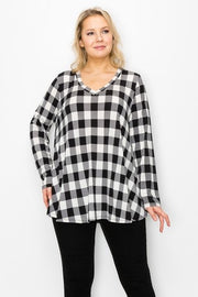 91 PLS-Q {All You Can} Ivory/Black Checker Print Top EXTENDED PLUS SIZE 3X 4X 5X
