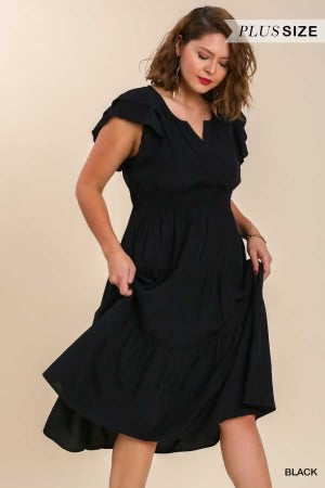 LD-G {First Impression} Umgee Black Tiered Dress PLUS SIZE XL 1X 2X