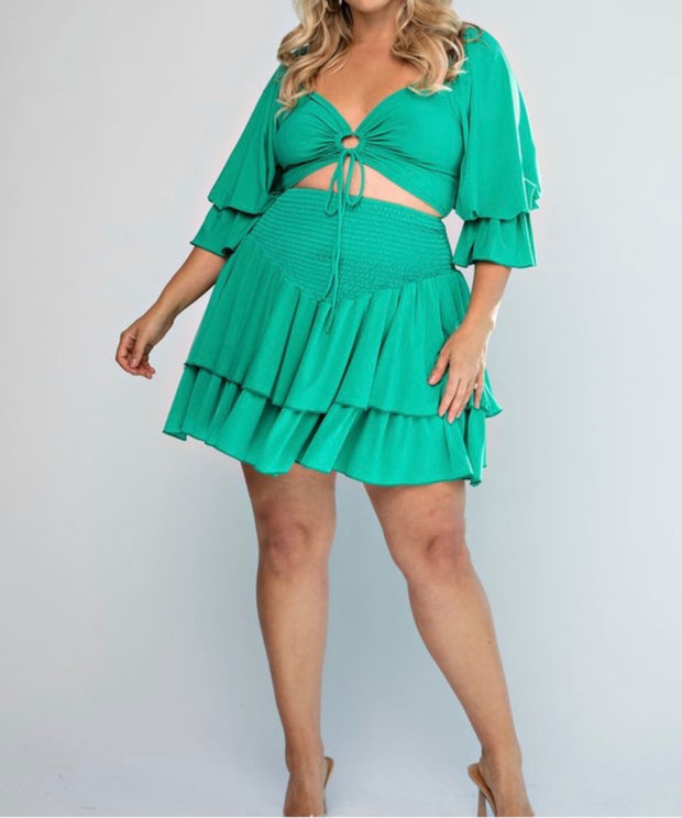 90 SET-G {Let The Party Begin} Green Crop Top & Ruffle Skirt Set PLUS SIZE 1X 2X 3X