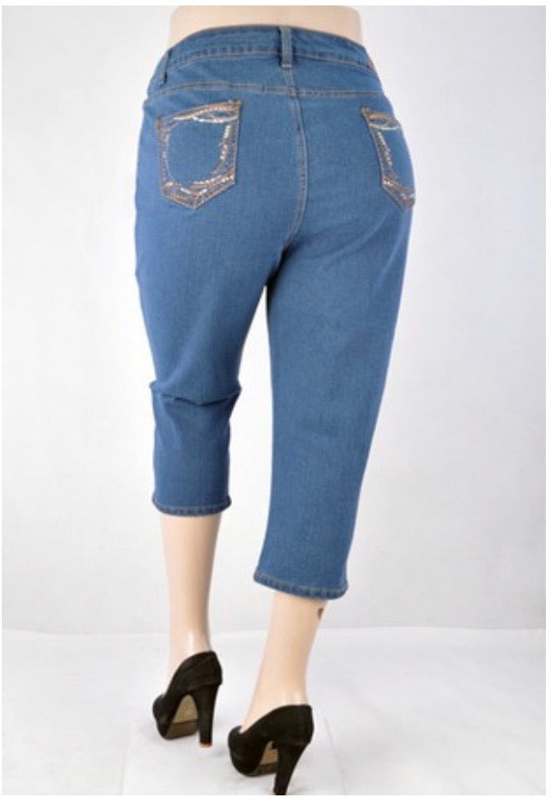 BT-R {Denim Daydream} Be-Girl Vintage Denim Capri Pant SALE!!!  EXTENDED PLUS SIZE 24, 26, 28