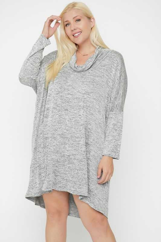 SLS-T {Trend Setter} Heatherd Charcoal Cowl Neck Sweater Dress SALE!!! PLUS SIZE XL 2X 3X