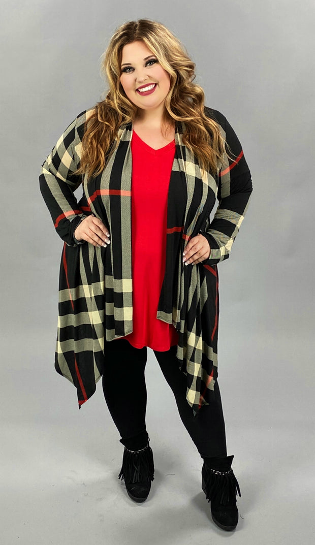 30 OT-C {Not My Type} Black Red Plaid Cardigan PLUS SIZE XL 2X 3X