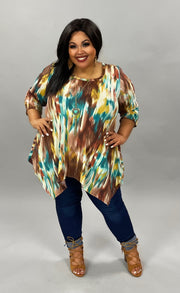 35 PQ-D {Splash of Gold} Jade Multi-Color Shark Bite Top  PLUS SIZE 1X 2X 3X