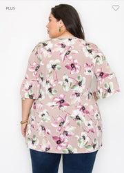 79 PQ-A {Floral Thrills} Mauve SALE!!  Floral Babydoll Top EXTENDED PLUS SIZE 3X 4X 5X