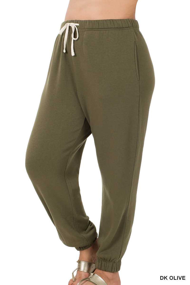 LEG-25 {Simply Cozy} Dk. Olive Fleece Lined Jogging Pants SALE!!! PLUS SIZE 1X 2X 3X