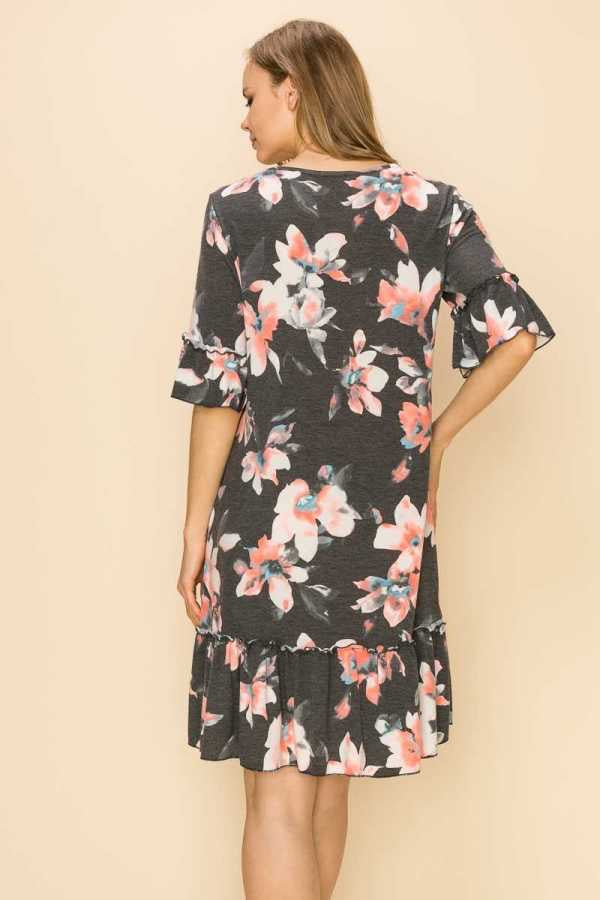 42 PSS-D {Hear My Voice} Charcoal Floral Dress PLUS SIZE XL 2X 3X