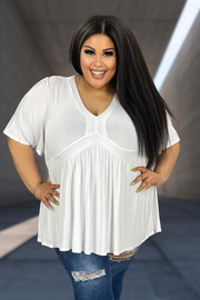 99 SSS-K {Catching Glances} White  SALE!! V-Neck Babydoll Tunic CURVY BRAND!!!  EXTENDED PLUS SIZE XL 2X 3X 4X 5X 6X