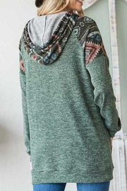 76 HD-A {Cozy On Up} Olive Hoodie W/Aztec Contrast PLUS SIZE XL 2X 3X